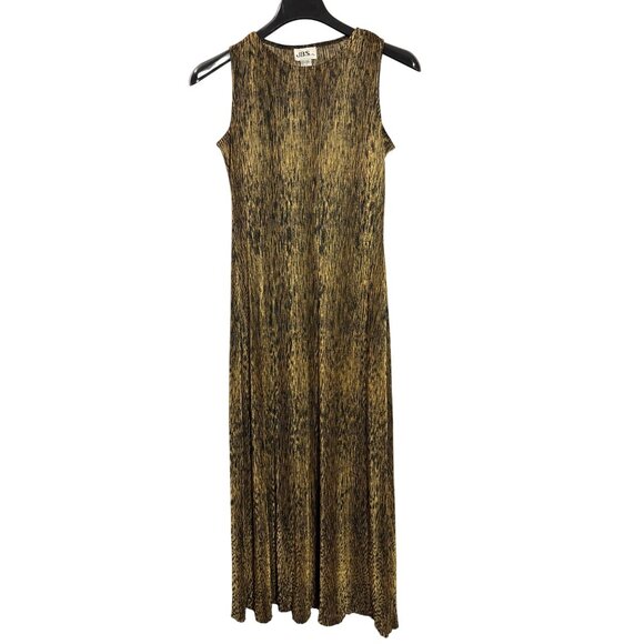 Vintage 90s J.B.S. Ltd. Sleeveless Midi Dress 8 Black Brown Textured Polyester - Picture 1 of 7